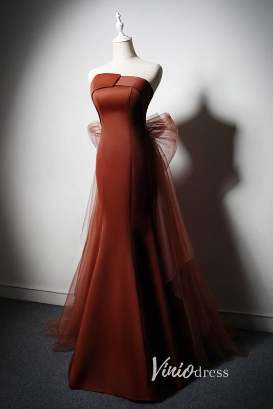 Brown Strapless Mermiad Evening Dresses with Bow-Tie AD1024-prom dresses 2025 -Viniodress-Brown-Custom Size-