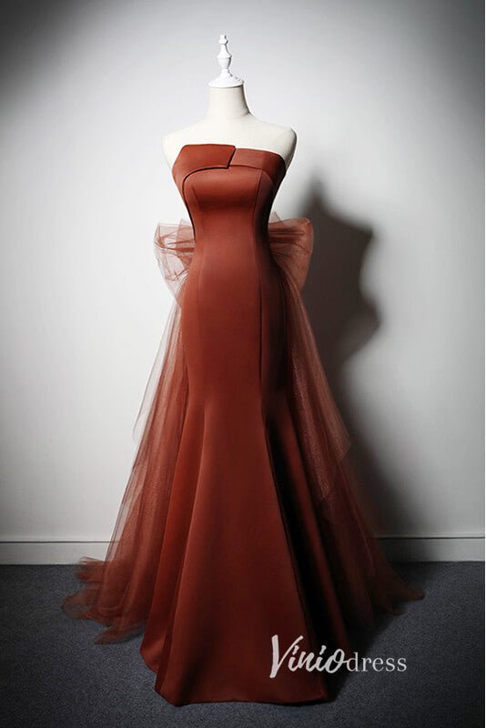 Brown Strapless Mermiad Evening Dresses with Bow - Tie AD1024 - Viniodressprom dressesBrownCustom Size - Formal Dresses - Ball Gowns