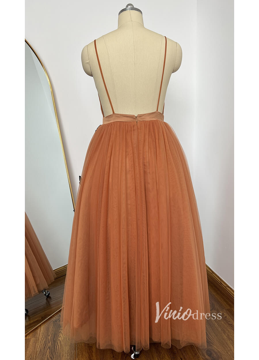 Short Prom Dresses 2025 Brown Tulle Tea Length Prom Dresses Backless Cocktail Dress SD1251-homecoming dresses-Viniodress-Brown-Custom Size-Viniodress