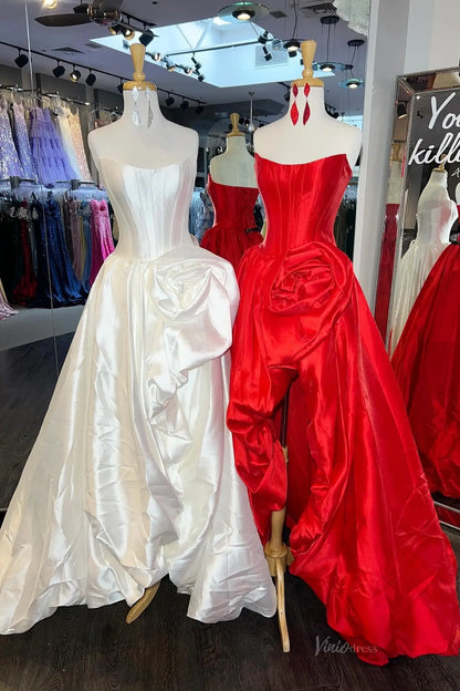 Bubble Skirt Satin Prom Dresses with Oversized Rosette Drape & Sculpted Corset Waist – AS079-Prom Dresses 2026-Viniodress-Red-Custom Size – Add Measurements in Cart-