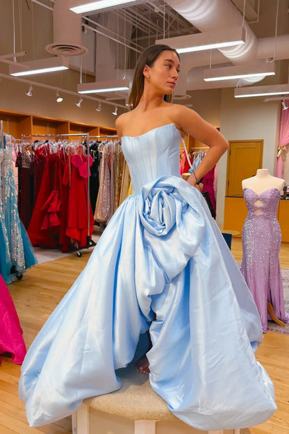 Bubble Skirt Satin Prom Dresses with Oversized Rosette Drape & Sculpted Corset Waist – AS079-Prom Dresses 2026-Viniodress-Red-Custom Size – Add Measurements in Cart-