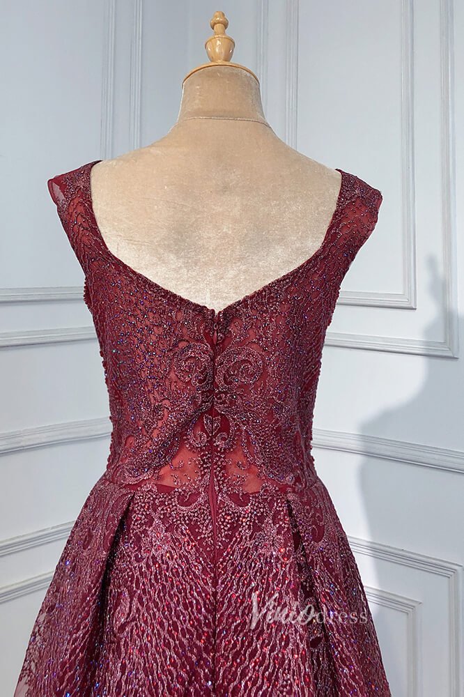 Burgundy Beaded Evening Dresses V-Neck Overskirt Pageant Dress FD3008-prom dresses 2025 -Viniodress-Burgundy-US 2-