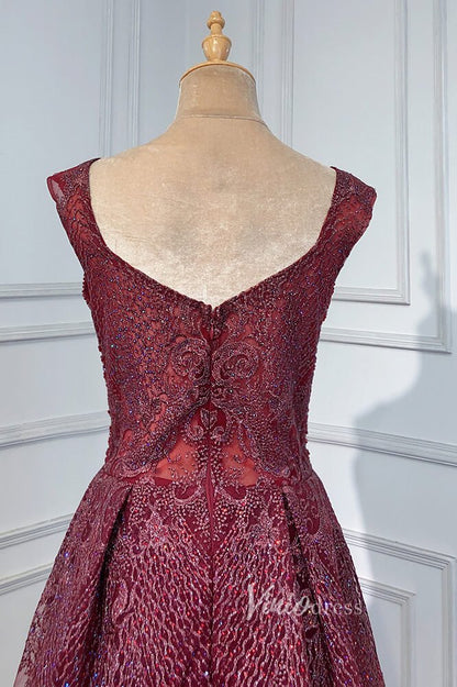 Burgundy Beaded Evening Dresses V-Neck Overskirt Pageant Dress FD3008-prom dresses 2025 -Viniodress-Burgundy-US 2-