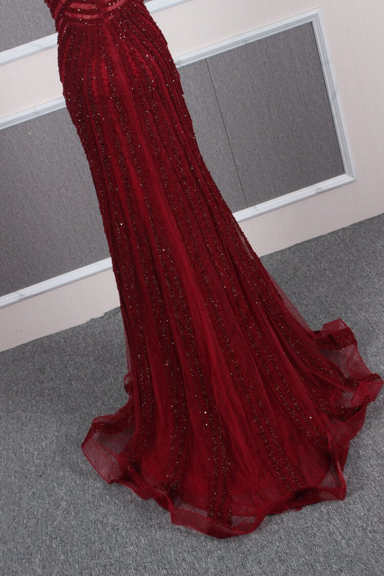 Prom Dress 2025 Burgundy Beaded Long Prom Dresses V-neck Formal Dress FD2473-unique prom dresses-Burgundy-US 2-Viniodress