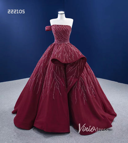 Burgundy Cinderella Ball Gown Wine Red Wedding Dresses with Slit 222105-Quinceanera Dresses 2025 -Viniodress-Burgundy-Custom Size-
