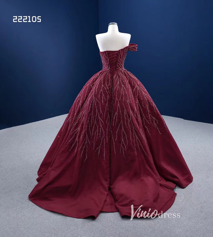 Burgundy Cinderella Ball Gown Wine Red Wedding Dresses with Slit 222105-Quinceanera Dresses 2025 -Viniodress-Burgundy-Custom Size-
