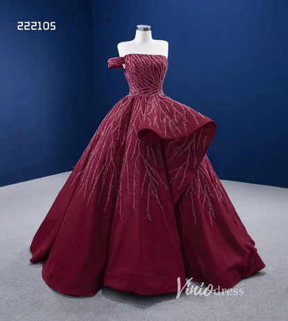 Burgundy Cinderella Ball Gown Wine Red Wedding Dresses with Slit 222105-Quinceanera Dresses 2025 -Viniodress-Burgundy-Custom Size-
