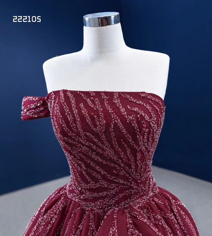 Burgundy Cinderella Ball Gown Wine Red Wedding Dresses with Slit 222105-Quinceanera Dresses 2025 -Viniodress-Burgundy-Custom Size-