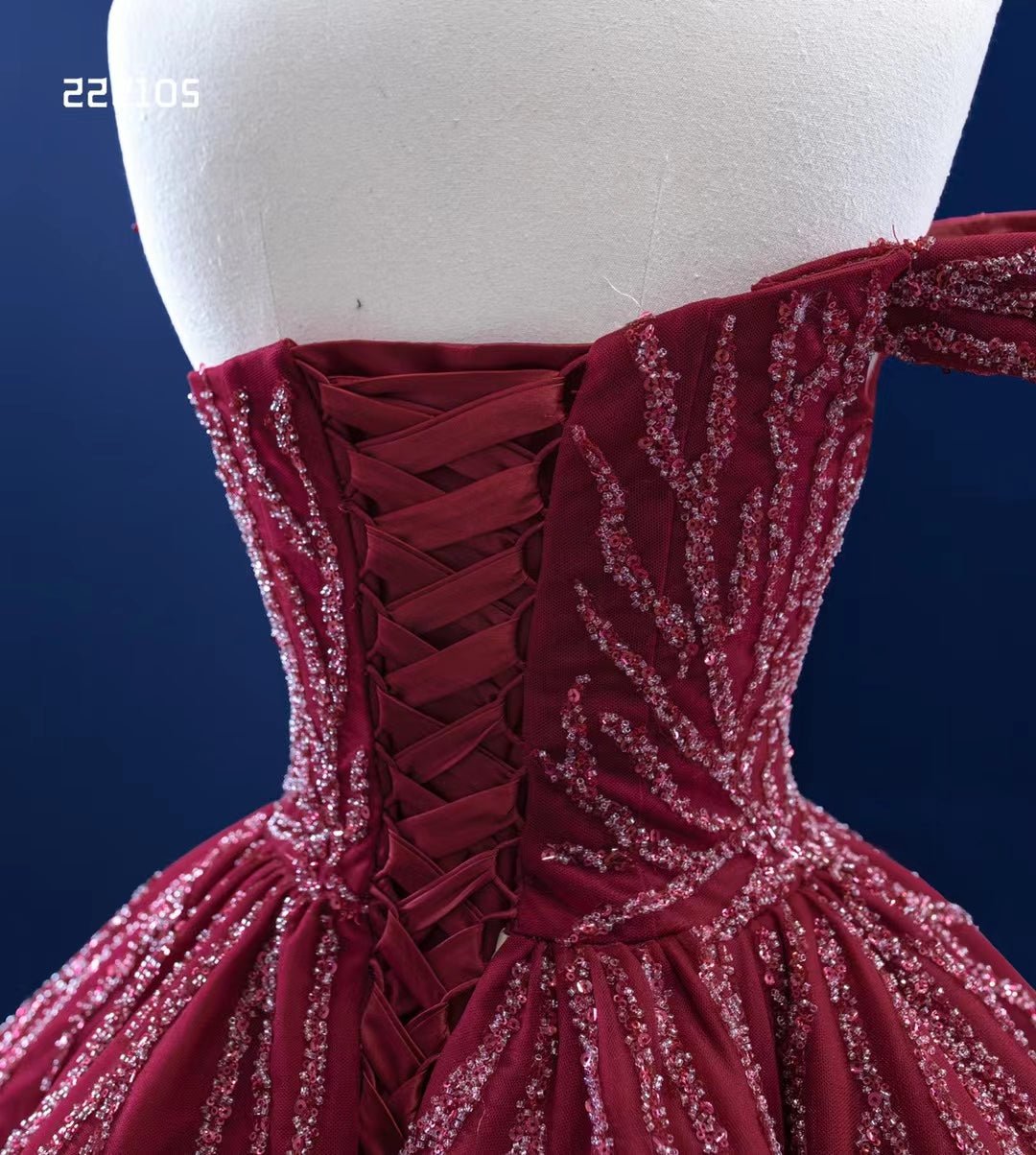 Burgundy Cinderella Ball Gown Wine Red Wedding Dresses with Slit 222105-Quinceanera Dresses 2025 -Viniodress-Burgundy-Custom Size-