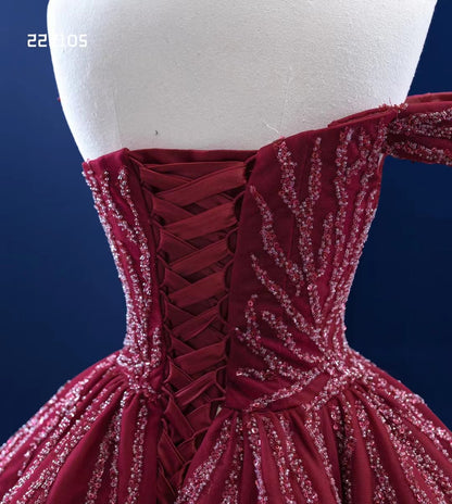 Burgundy Cinderella Ball Gown Wine Red Wedding Dresses with Slit 222105-Quinceanera Dresses 2025 -Viniodress-Burgundy-Custom Size-