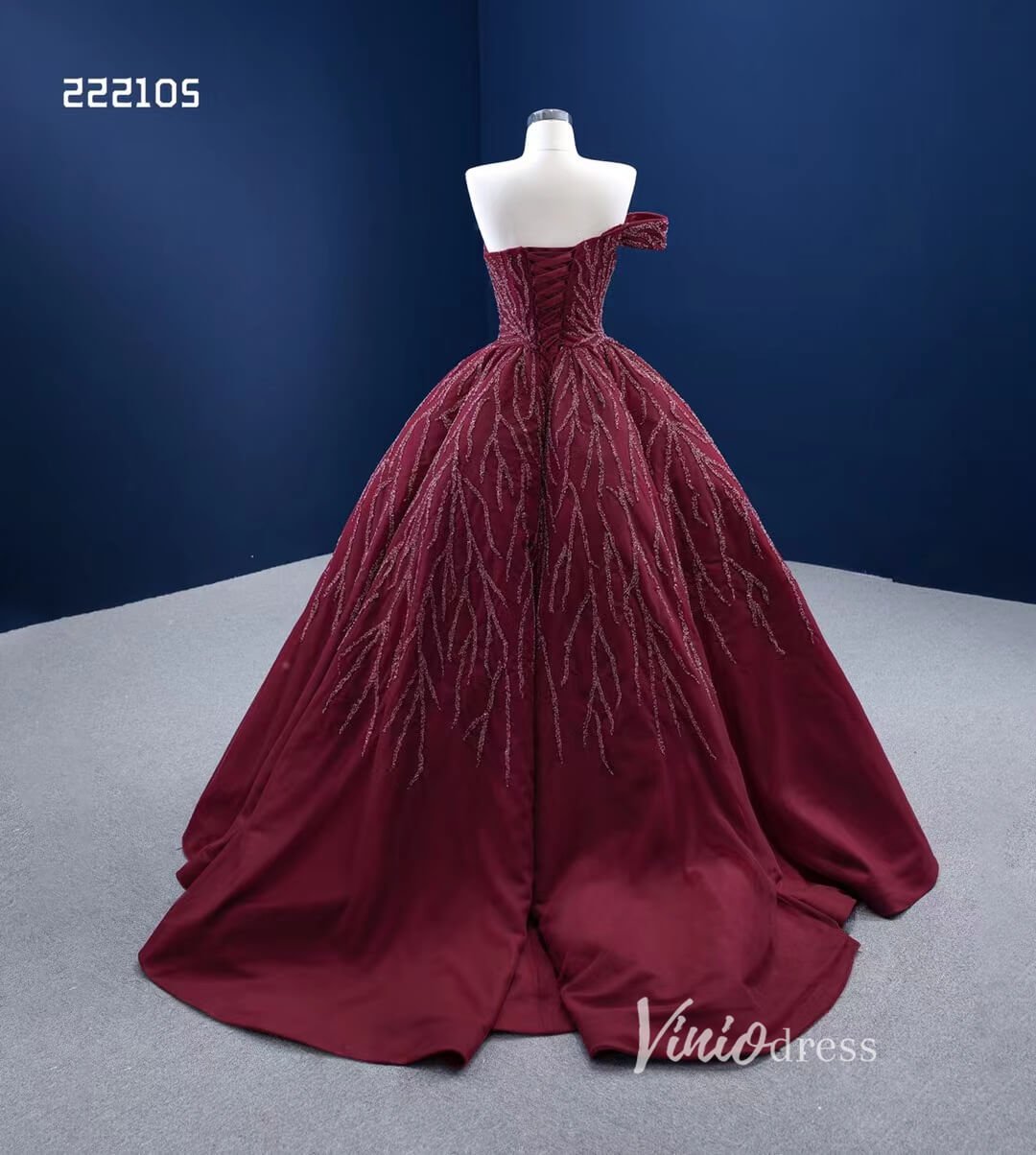 Burgundy Cinderella Ball Gown Wine Red Wedding Dresses with Slit 222105-Quinceanera Dresses 2025 -Viniodress-Burgundy-Custom Size-