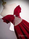 Prom Dress 2025 Burgundy Convertible Velvet Cheap Prom Dresses Bow Tie Beaded Bodice 90050-unique prom dresses-Burgundy-Custom Size-Viniodress