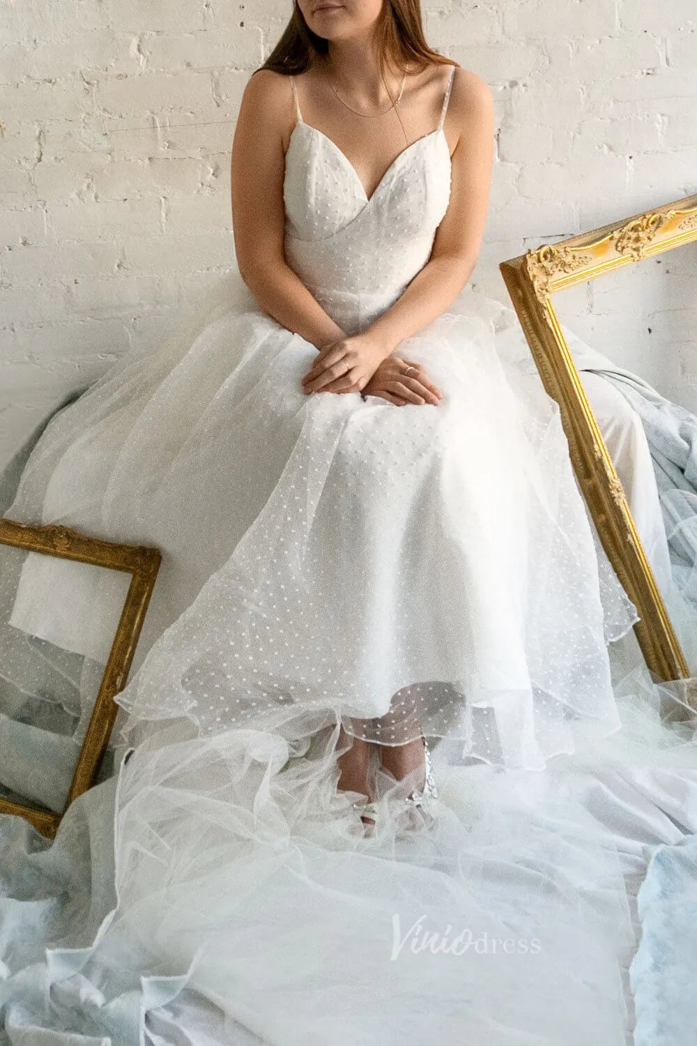 Burgundy Dotted Tulle Prom Dress Spaghetti Strap Maxi Dress FD2032-prom dresses 2025 -Viniodress-Ivory-Custom Size-