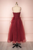 Prom Dress 2025 Burgundy Dotted Tulle Prom Dress Spaghetti Strap Maxi Dress FD2032-unique prom dresses-Burgundy-Custom Size-Viniodress