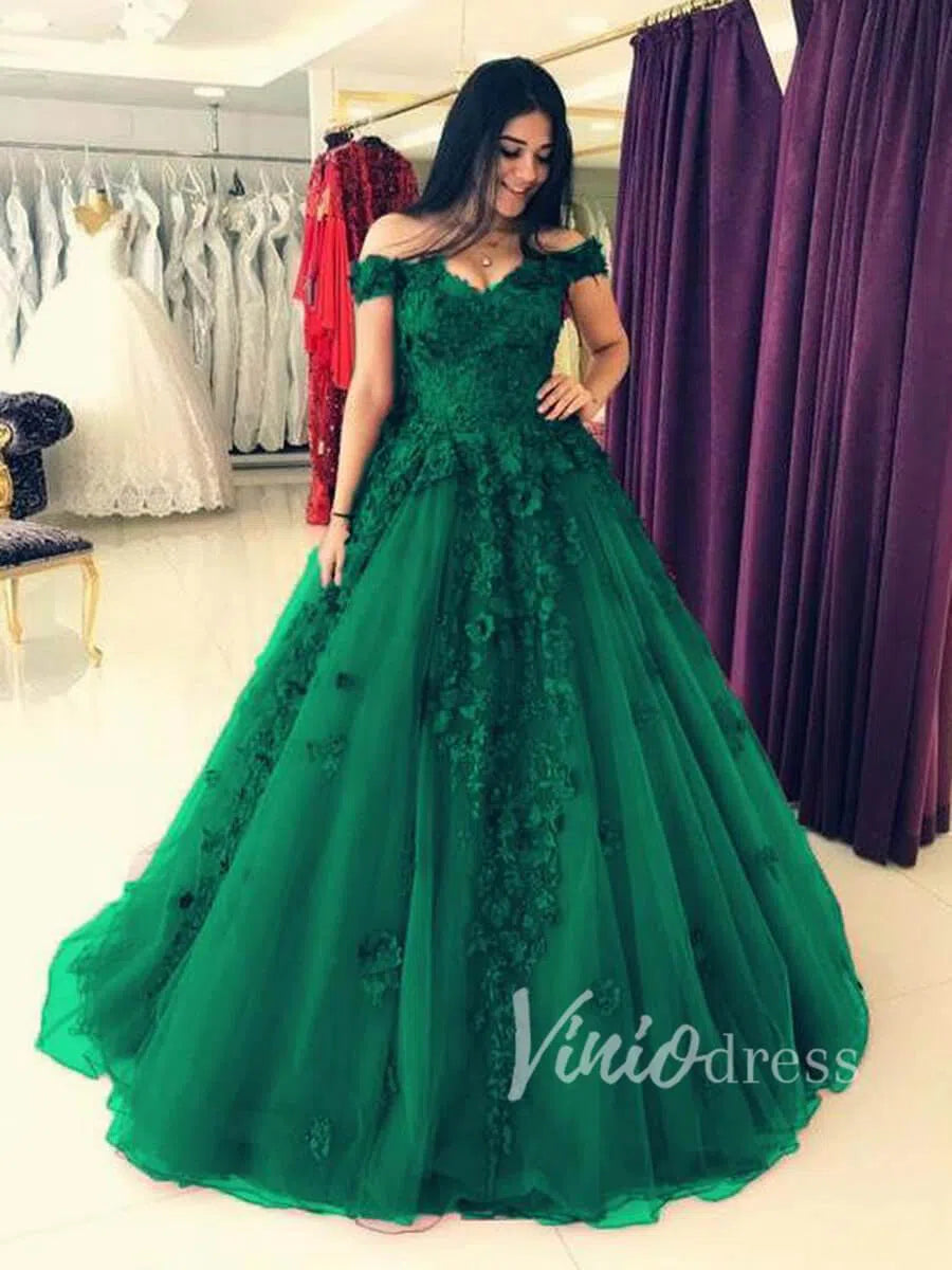 Burgundy Floral Ball Gown Prom Dresses FD1495-prom dresses 2025 -Viniodress-Emerald Green-Custom Size-