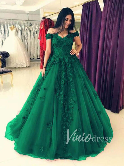 Burgundy Floral Ball Gown Prom Dresses FD1495-prom dresses 2025 -Viniodress-Emerald Green-Custom Size-