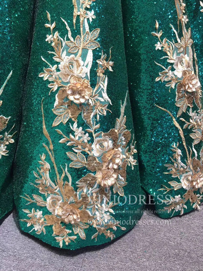 Burgundy & Gold Vintage Princess Ball Gowns Sparkly Long Prom Dresses FD1109 viniodress-prom dresses 2025 -Viniodress-Green-Custom Size-