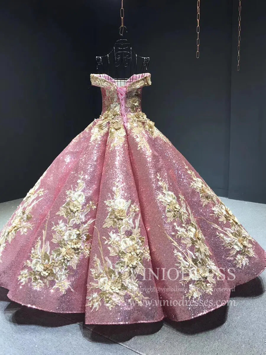 Burgundy & Gold Vintage Princess Ball Gowns Sparkly Long Prom Dresses FD1109 viniodress-prom dresses-Viniodress-Viniodress