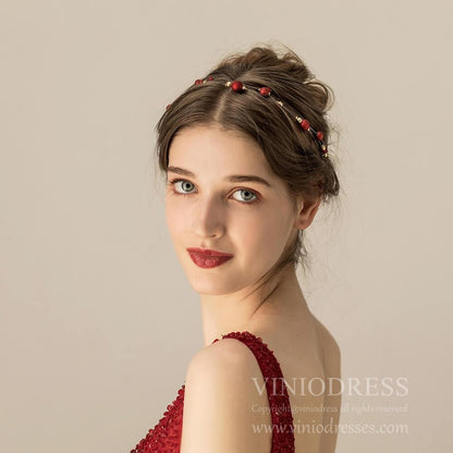 Burgundy Headband and Eearrings Set AC1107-Headpieces 2025 -Viniodress-Headband&Earrings-