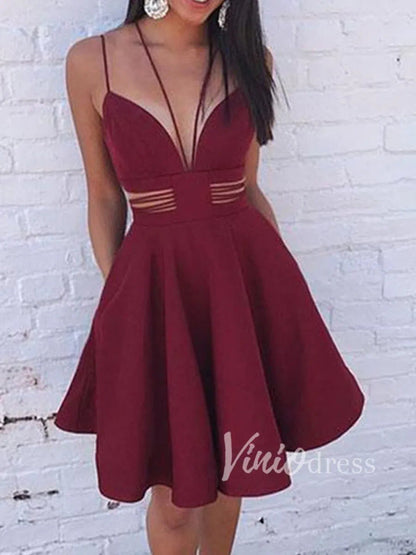 Burgundy Homecoming Dresses Spaghetti Strap SD1105-Homecoming Dresses 2025 -Viniodress-Burgundy-Custom Size-
