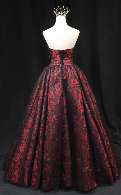 Burgundy Jacquard Prom Dresses Floral Sweethaert Quinceanera Dresses SU077-prom dresses 2025 -Viniodress-Burgundy-Custom Size-