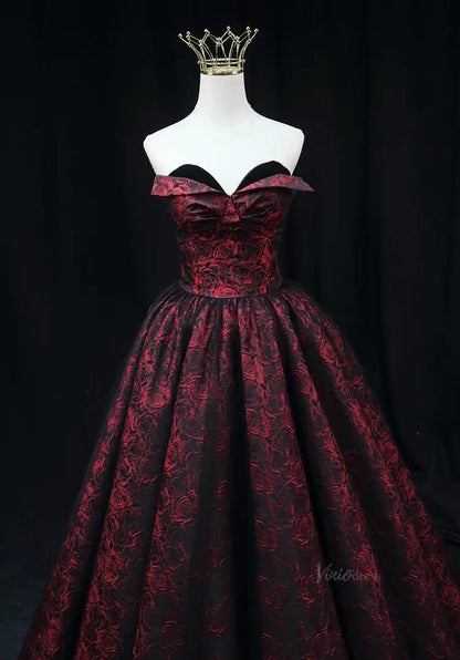 Burgundy Jacquard Prom Dresses Floral Sweethaert Quinceanera Dresses SU077-prom dresses 2025 -Viniodress-Burgundy-Custom Size-