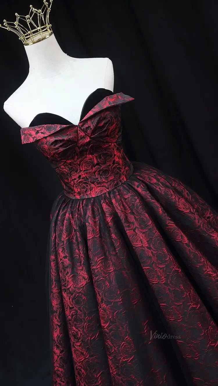 Burgundy Jacquard Prom Dresses Floral Sweethaert Quinceanera Dresses SU077-prom dresses 2025 -Viniodress-Burgundy-Custom Size-