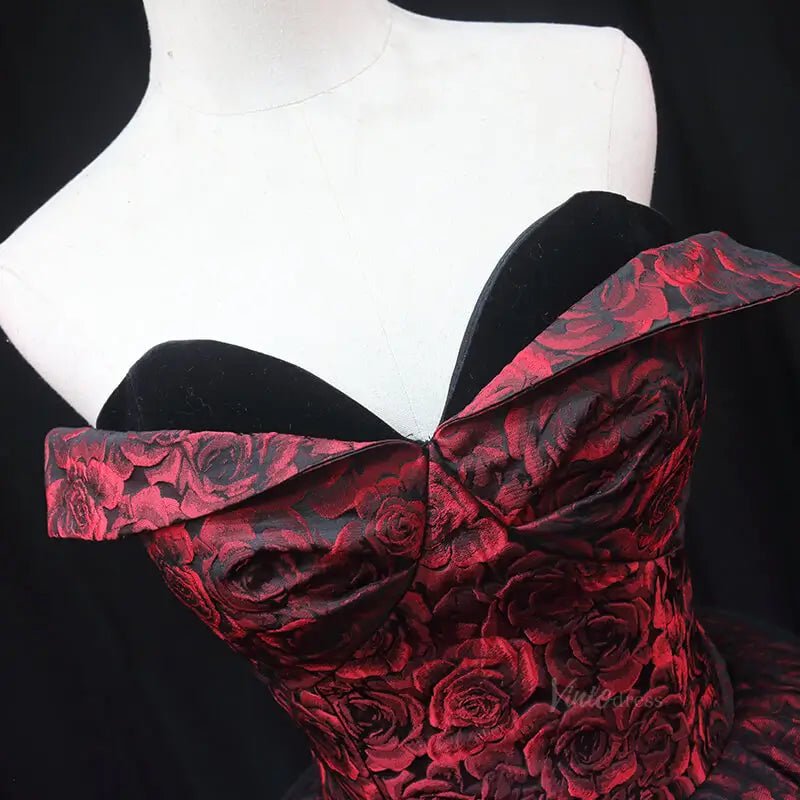 Burgundy Jacquard Prom Dresses Floral Sweethaert Quinceanera Dresses SU077-prom dresses 2025 -Viniodress-Burgundy-Custom Size-