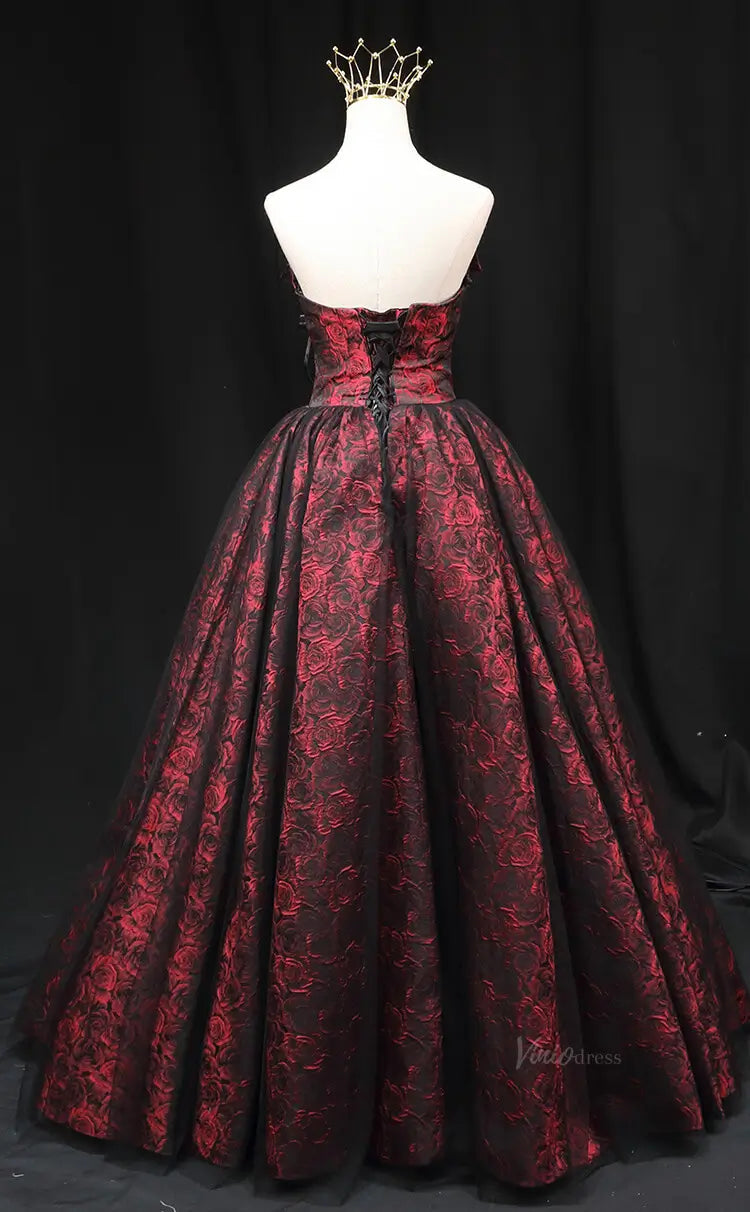 prom dresses 2025-to impress Burgundy Jacquard Prom Dresses Floral Sweethaert Quinceanera Dresses SU077-plus size wedding dresses Viniodress-Burgundy-Custom Size-