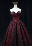 prom dresses 2025-to impress Burgundy Jacquard Prom Dresses Floral Sweethaert Quinceanera Dresses SU077-plus size wedding dresses Viniodress-Burgundy-Custom Size-