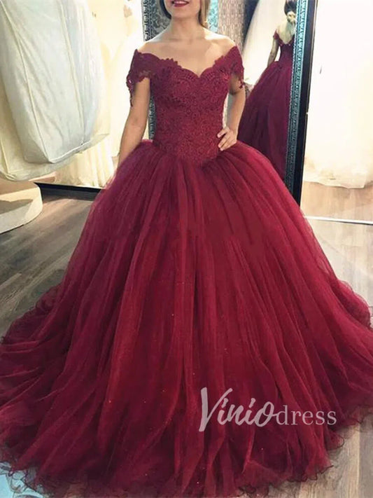 Burgundy Lace Ball Gown Prom Dresses FD1493 viniodress-prom dresses 2025 -Viniodress-Burgundy-Custom Size-