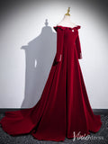 Burgundy Long Sleeve Cheap Prom Dresses Velvet Formal Gown AD1337-prom dresses-Viniodress-Viniodress