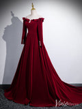 Burgundy Long Sleeve Cheap Prom Dresses Velvet Formal Gown AD1337-prom dresses-Viniodress-Viniodress