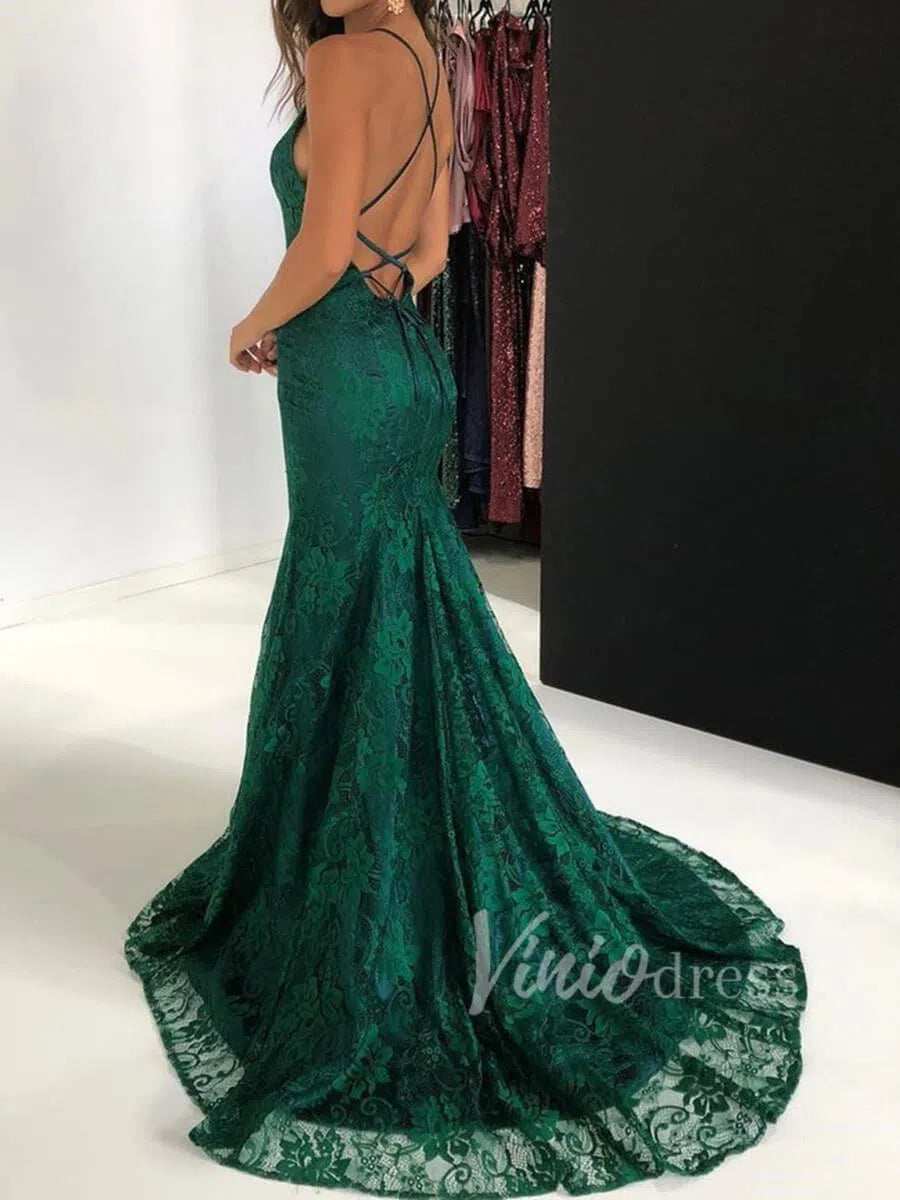 Burgundy Mermaid Lace Prom Dresses with Straps FD1594-prom dresses 2025 -Viniodress-Emerald Green-Custom Size-