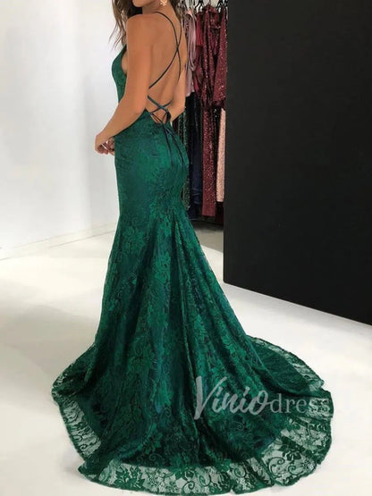 Burgundy Mermaid Lace Prom Dresses with Straps FD1594-prom dresses 2025 -Viniodress-Emerald Green-Custom Size-