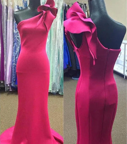 Burgundy Mermaid Prom Dresses One Shoulder Bridesmaid Dresses VB1021-prom dresses 2025 -Viniodress-Fuchsia-Custom Size-