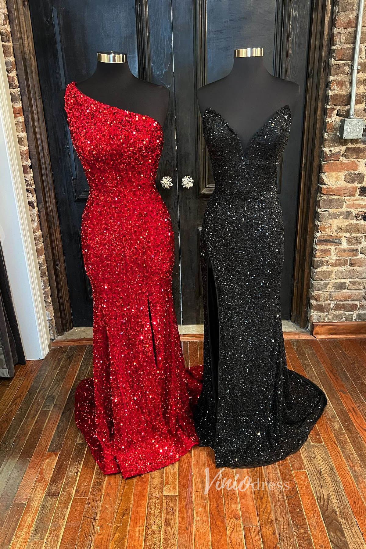 Prom Dress 2025 Burgundy Mermaid Sequin Formal Dress One Shoulder Prom Dresses FD2960-unique prom dresses-Red-Custom Size-Viniodress