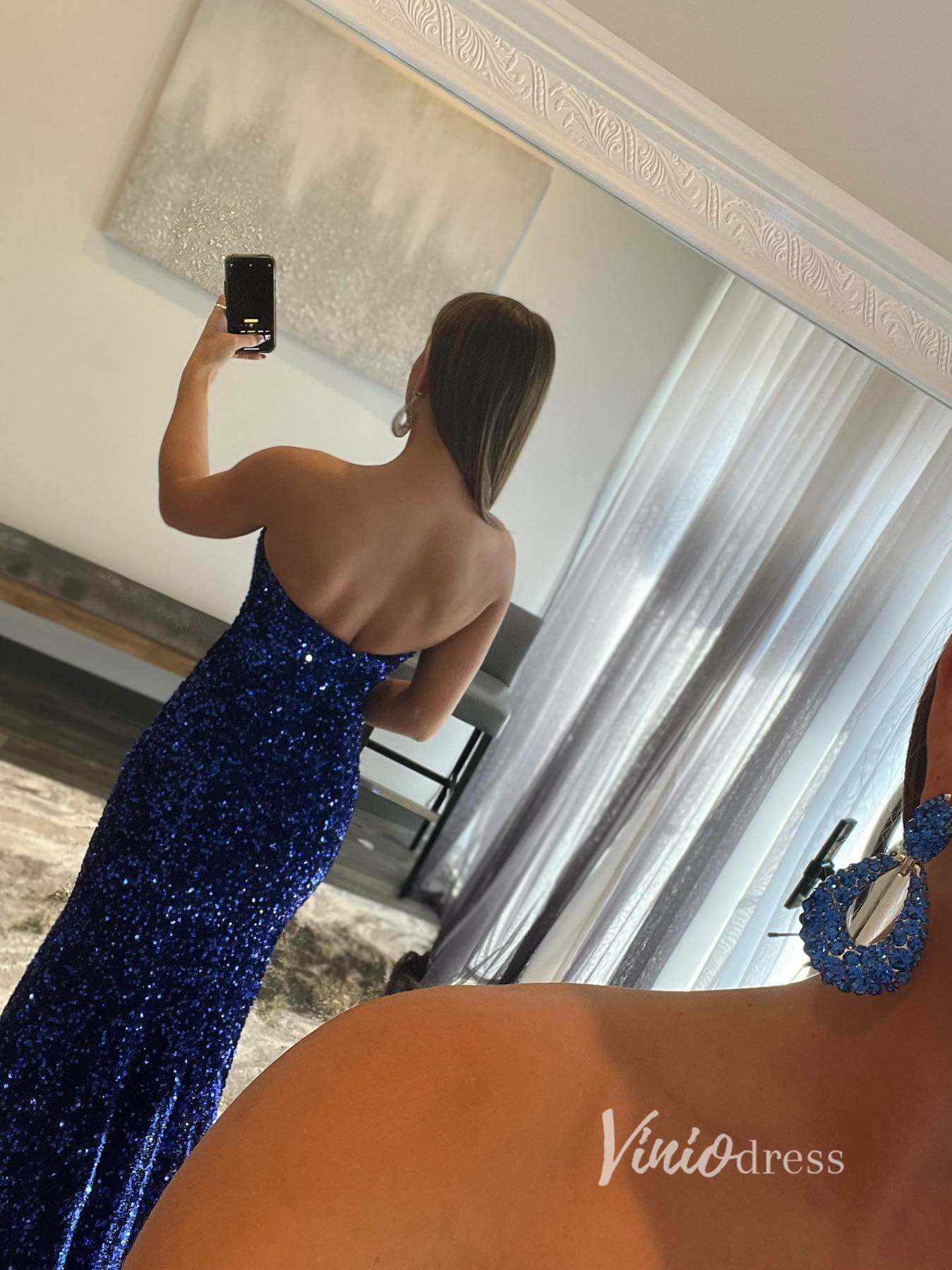 Burgundy Mermaid Sequin Prom Dresses With High Slit Strapless Evening Dress FD2928-prom dresses 2025 -Viniodress-Burgundy-Custom Size-