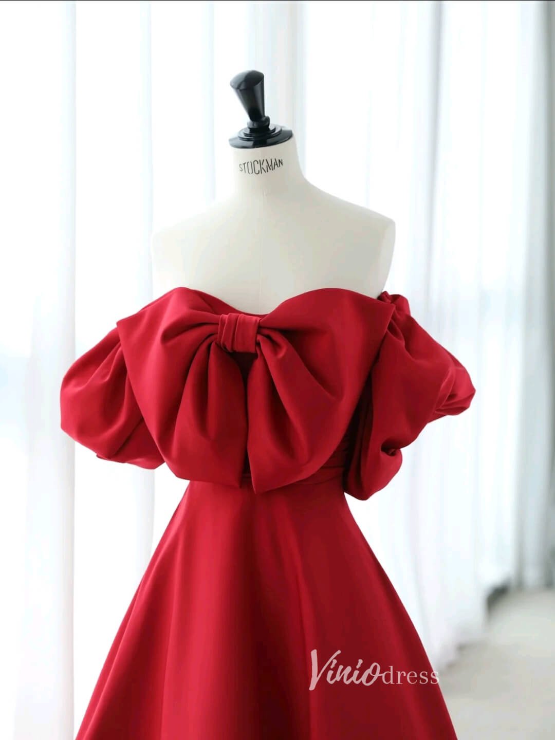 Burgundy Off the Shoulder Prom Dresses Bow-Tie Satin Formal Dress AD1043-prom dresses 2025 -Viniodress-Burgundy-Custom Size-