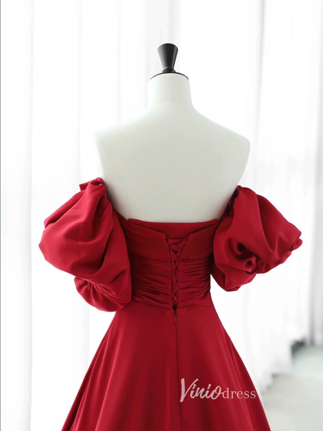 Burgundy Off the Shoulder Prom Dresses Bow-Tie Satin Formal Dress AD1043-prom dresses 2025 -Viniodress-Burgundy-Custom Size-