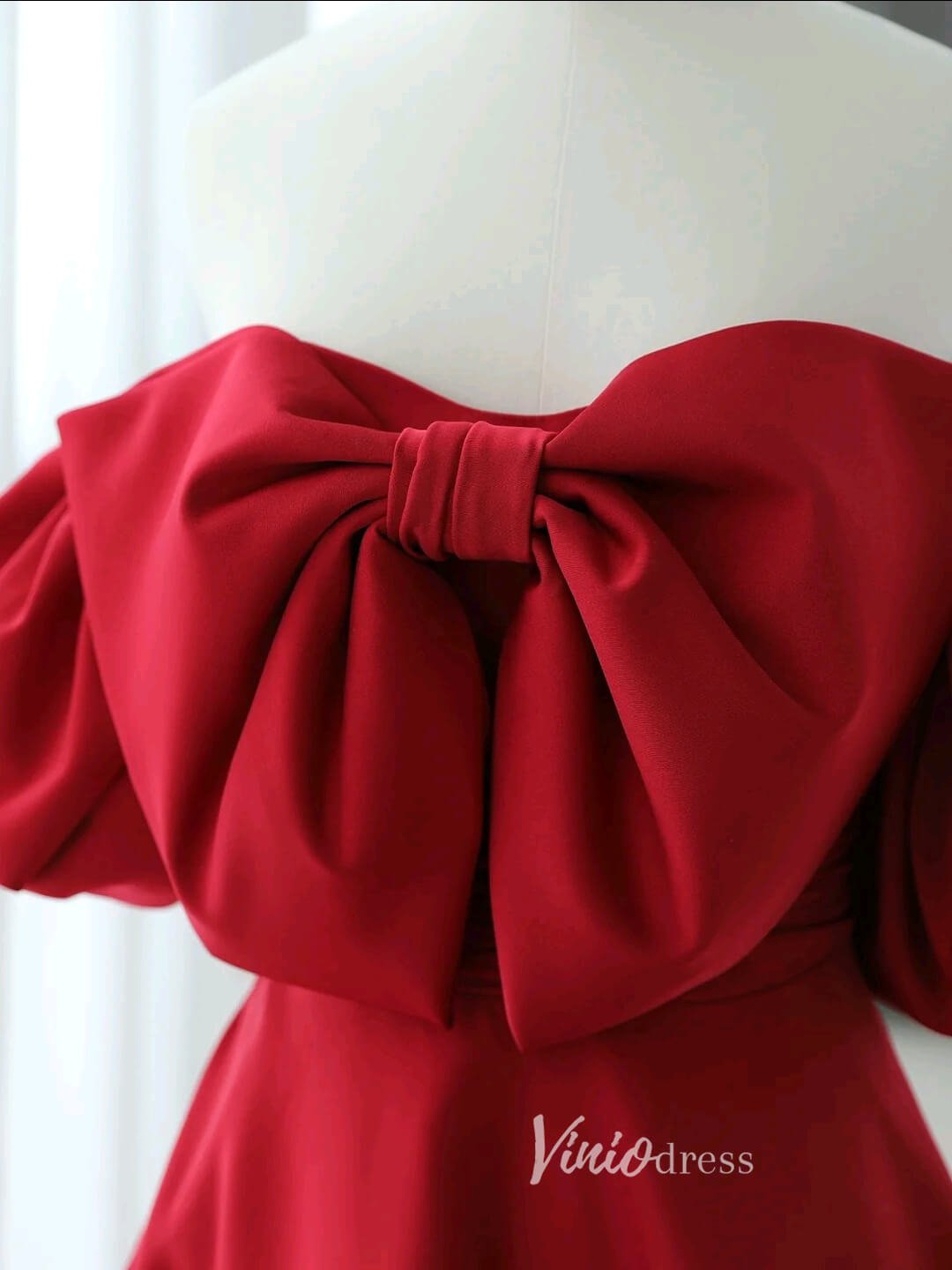 Burgundy Off the Shoulder Prom Dresses Bow-Tie Satin Formal Dress AD1043-prom dresses 2025 -Viniodress-Burgundy-Custom Size-