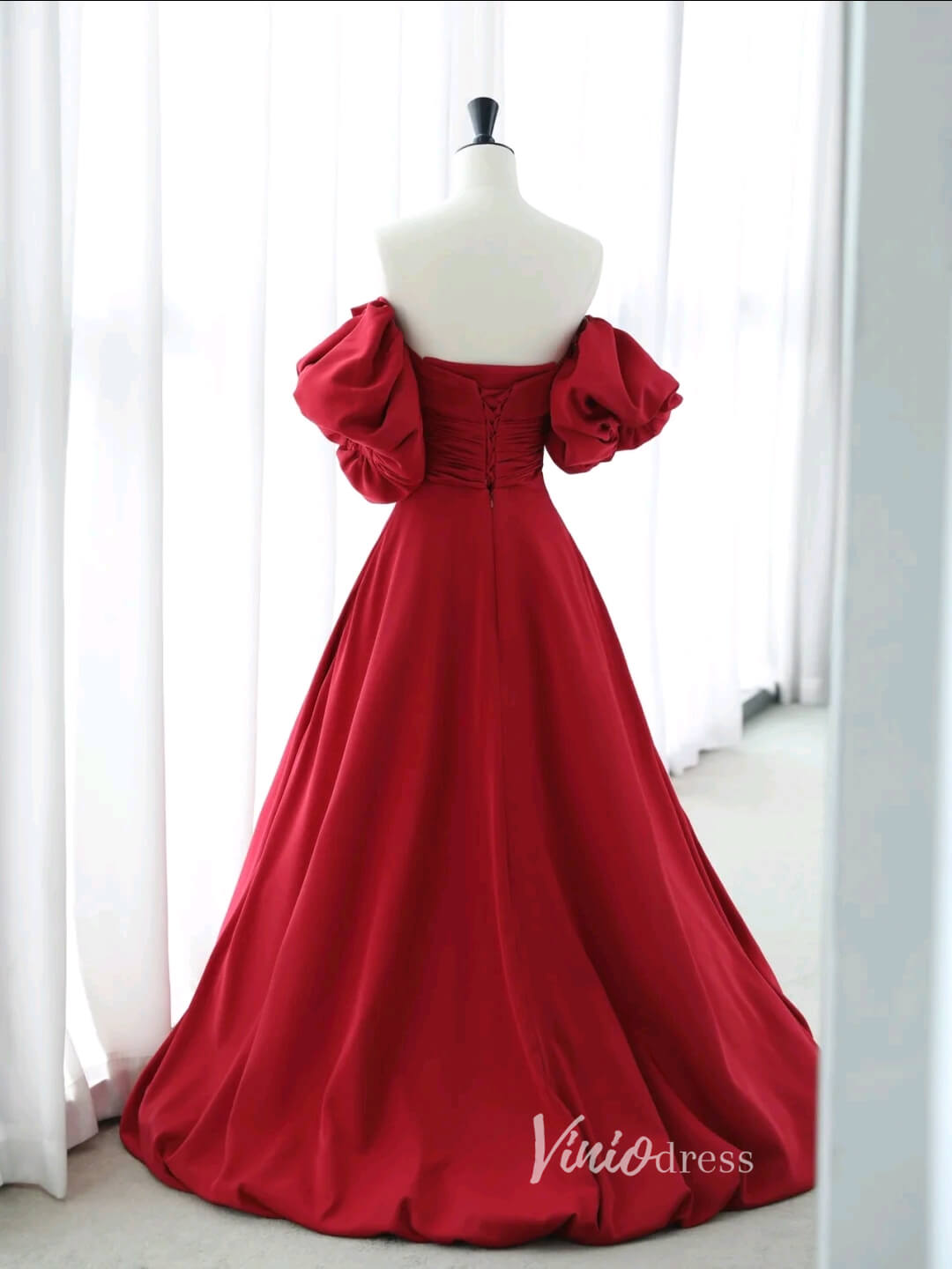 Burgundy Off the Shoulder Prom Dresses Bow - Tie Satin Formal Dress AD1043 - Viniodressprom dressesBurgundyCustom Size - Formal Dresses - Ball Gowns