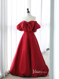 Burgundy Off the Shoulder Prom Dresses Bow-Tie Satin Formal Dress AD1043