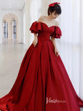 Burgundy Off the Shoulder Prom Dresses Pleated A-Line Evening Dress FD3168-prom dresses-Viniodress-Viniodress