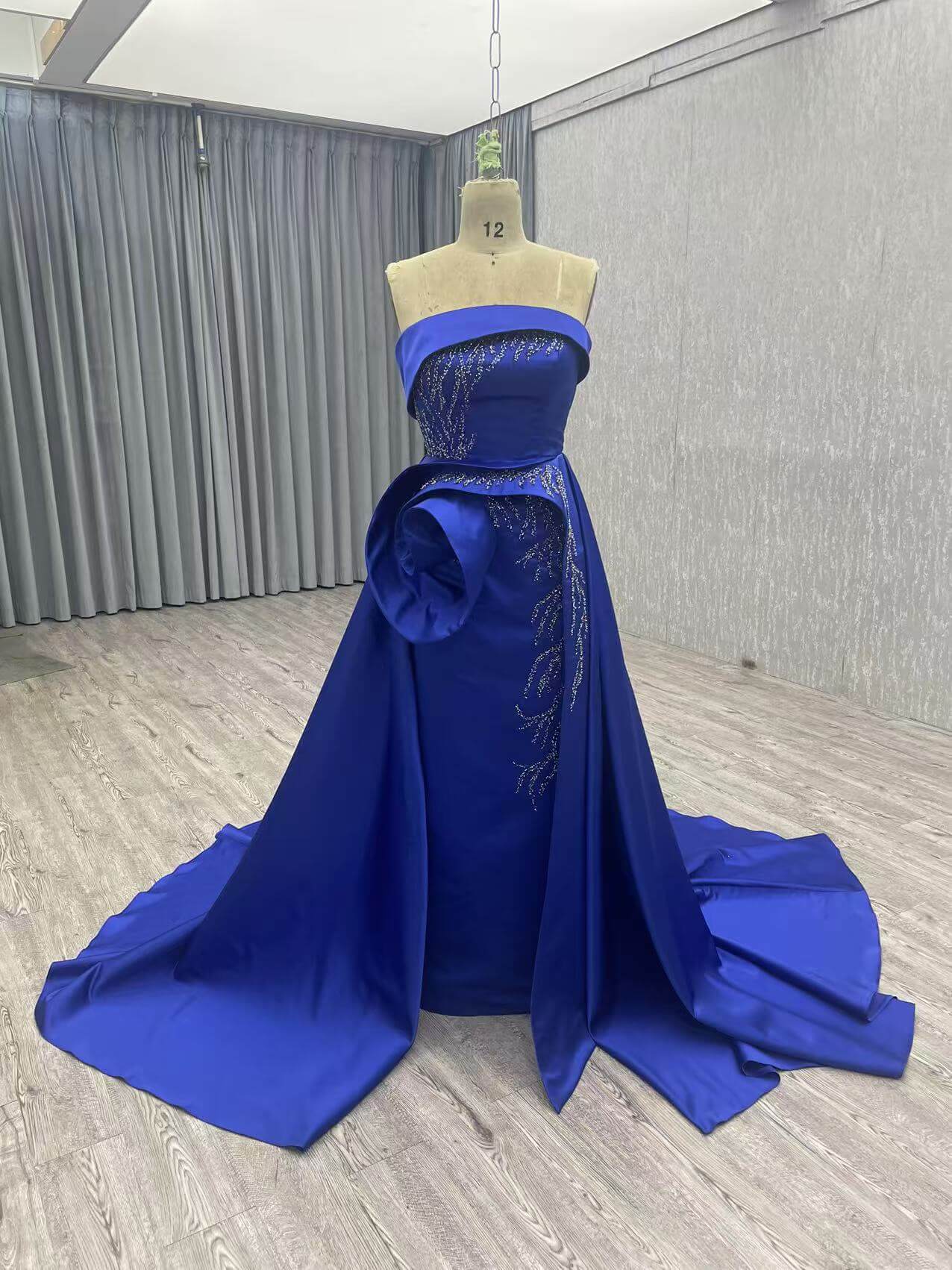 Burgundy Overskirt Prom Dresses Strapless Rosette Pageant Gown 231020-prom dresses 2025 -Viniodress-Blue-Custom Size-