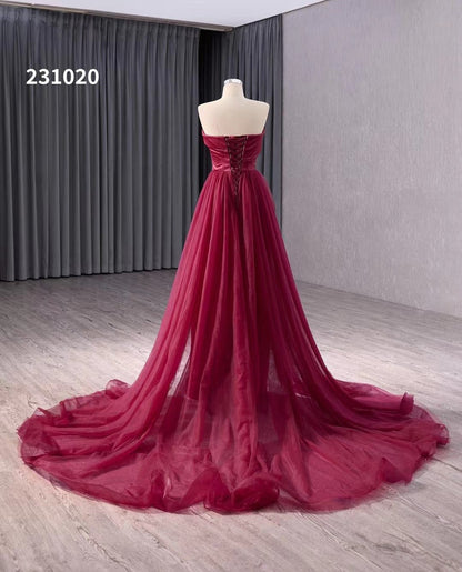 Burgundy Overskirt Prom Dresses Strapless Rosette Pageant Gown 231020-prom dresses 2025 -Viniodress-Burgundy-Custom Size-