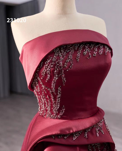 Burgundy Overskirt Prom Dresses Strapless Rosette Pageant Gown 231020-prom dresses 2025 -Viniodress-Burgundy-Custom Size-