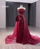 Burgundy Overskirt Prom Dresses Strapless Rosette Pageant Gown 231020-prom dresses-Viniodress-Viniodress