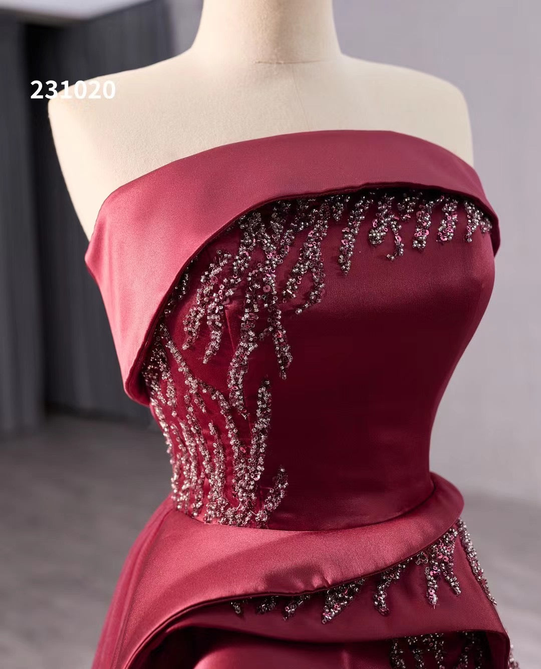 Burgundy Overskirt Prom Dresses Strapless Rosette Pageant Gown 231020-prom dresses-Viniodress-Viniodress