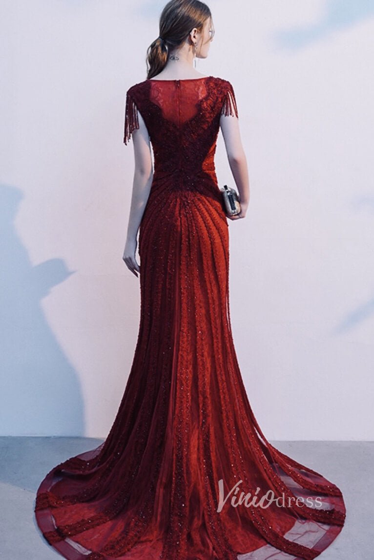 Burgundy Prom Dresses Beaded 20s Formal Dress FD2471-Evening Dresses 2025 -Viniodress-Burgundy-US 2-